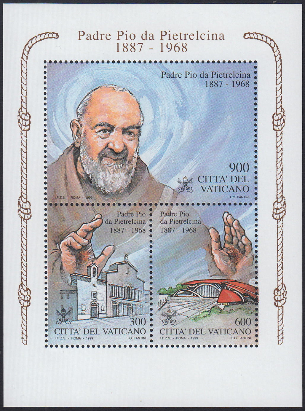 VAT29 - 1999 - Beatificazione di Padre Pio, tre esemplari nuovi gomma integra (F44)