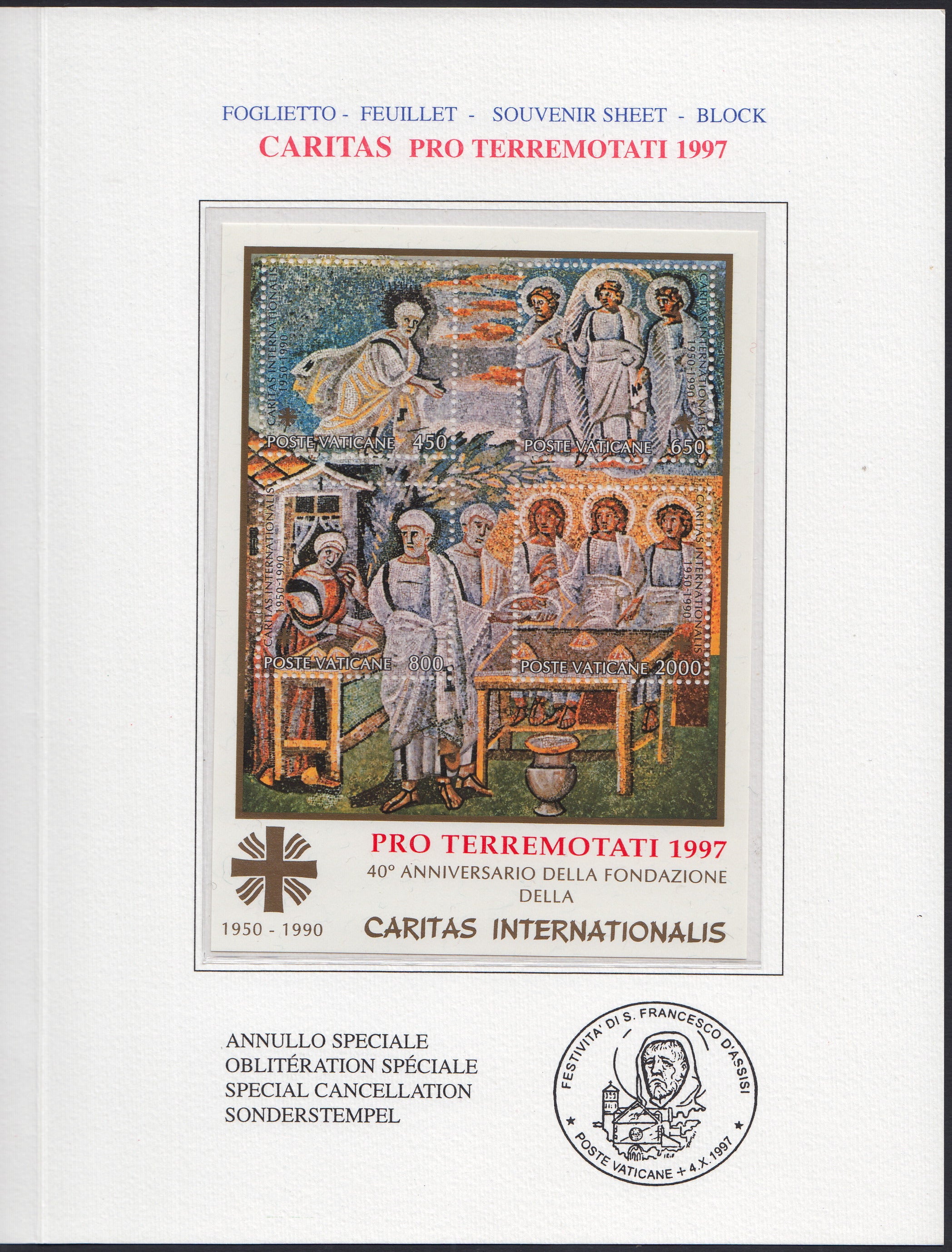 VAT38 - 1997 - Foglietto "CARITAS" in libretto Pro Terremotati 1997 (F25)