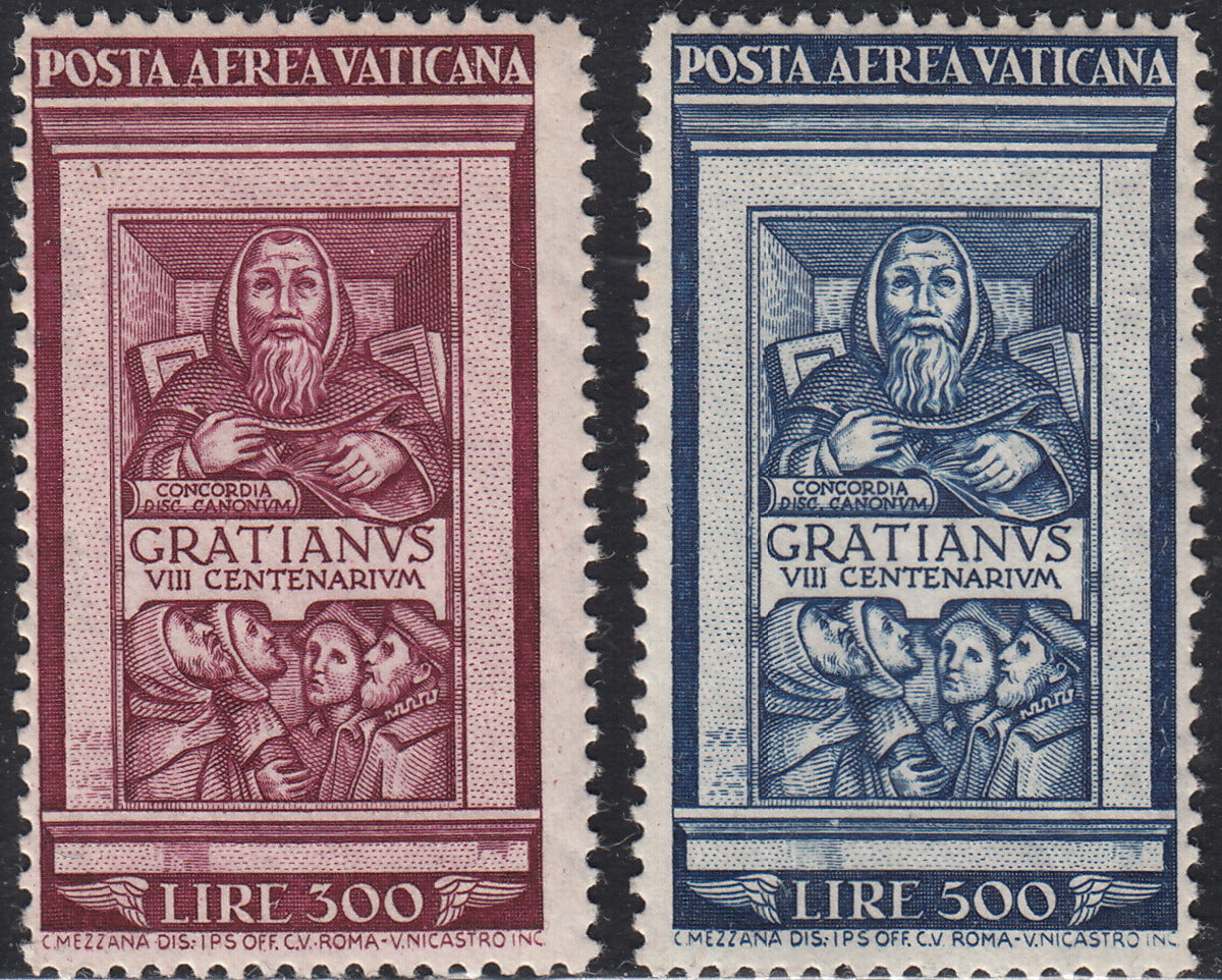Vat6 - 1951 - Posta Aerea, 8° centenario del decreto del monaco Graziano, serie di 2 valori nuovi gomma integra (20, 21)