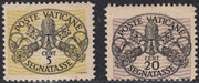 Vat9 - 1946 - Segnatasse, emissione nuova tiratura con linee del fondo più grosse, 5c. giallo e c. 20 violetto chiaro nuovi gomma integra (13, 14)