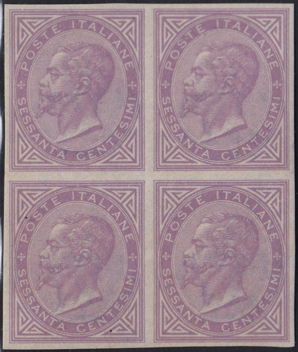 VEII126 - 1863 - Emissione De La Rue, c.60 lilla chiaro tiratura di Londra blocco di 4 della prova d'archivio nuova gomma integra (P21)