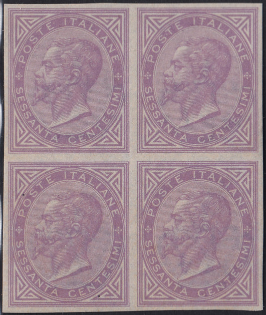 VEII126 - 1863 - Emissione De La Rue, c.60 lilla chiaro tiratura di Londra blocco di 4 della prova d'archivio nuova gomma integra (P21)