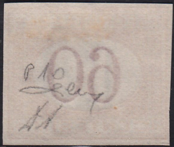 VEII133 - 1870 - Prova d'Archivio del segnatasse c. 60 ocra e carminio non dentellata, filigranata e con gomma originale (P10)