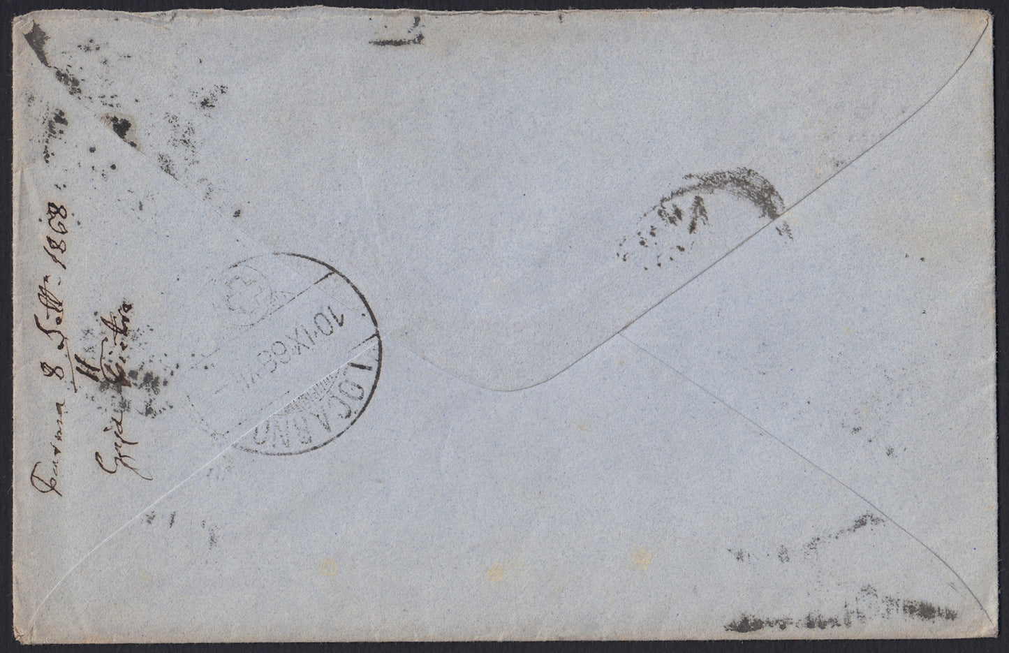 VEII173 - 1868 - Emissione De La Rue tiratura di Torino c. 30 bruno castano su lettera da Parma per Locarno (T19)