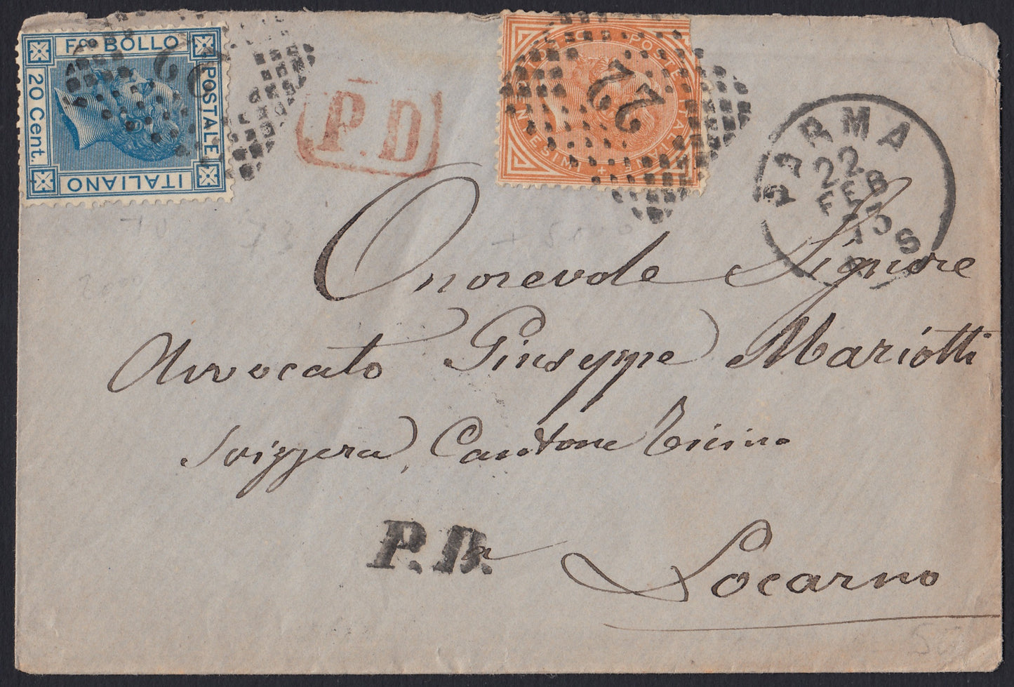 CG46 - 1879 - Issue De La Rue Turin edition c. 30 dark brown on letter from Camogli to Costantiopoli 11/8/78 (T19)