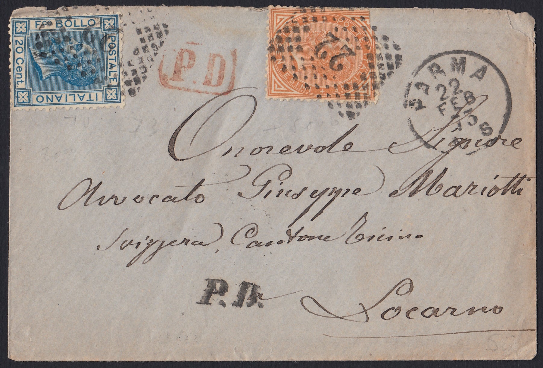 CG46 - 1879 - Issue De La Rue Turin edition c. 30 dark brown on letter from Camogli to Costantiopoli 11/8/78 (T19)