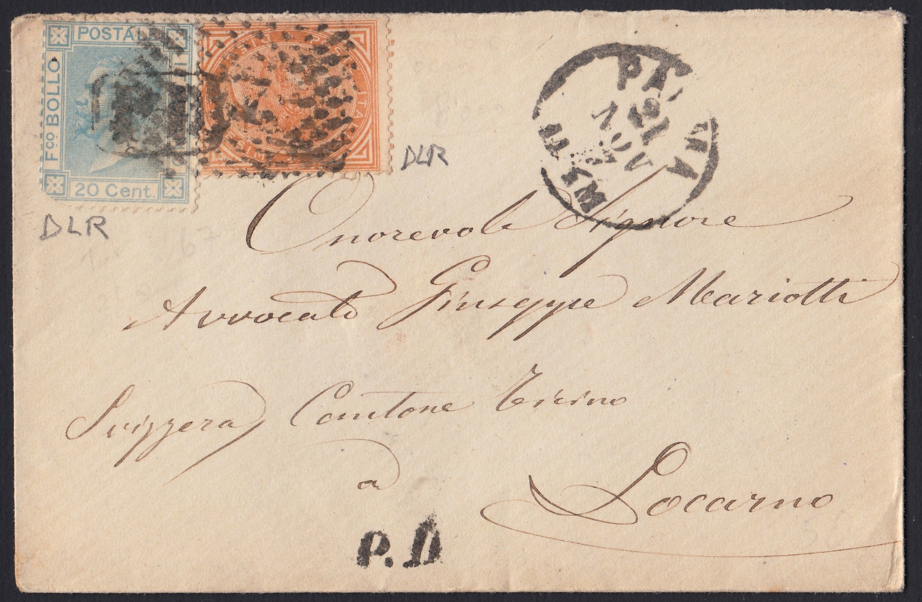 CG46 - 1879 - Issue De La Rue Turin edition c. 30 dark brown on letter from Camogli to Costantiopoli 11/8/78 (T19)