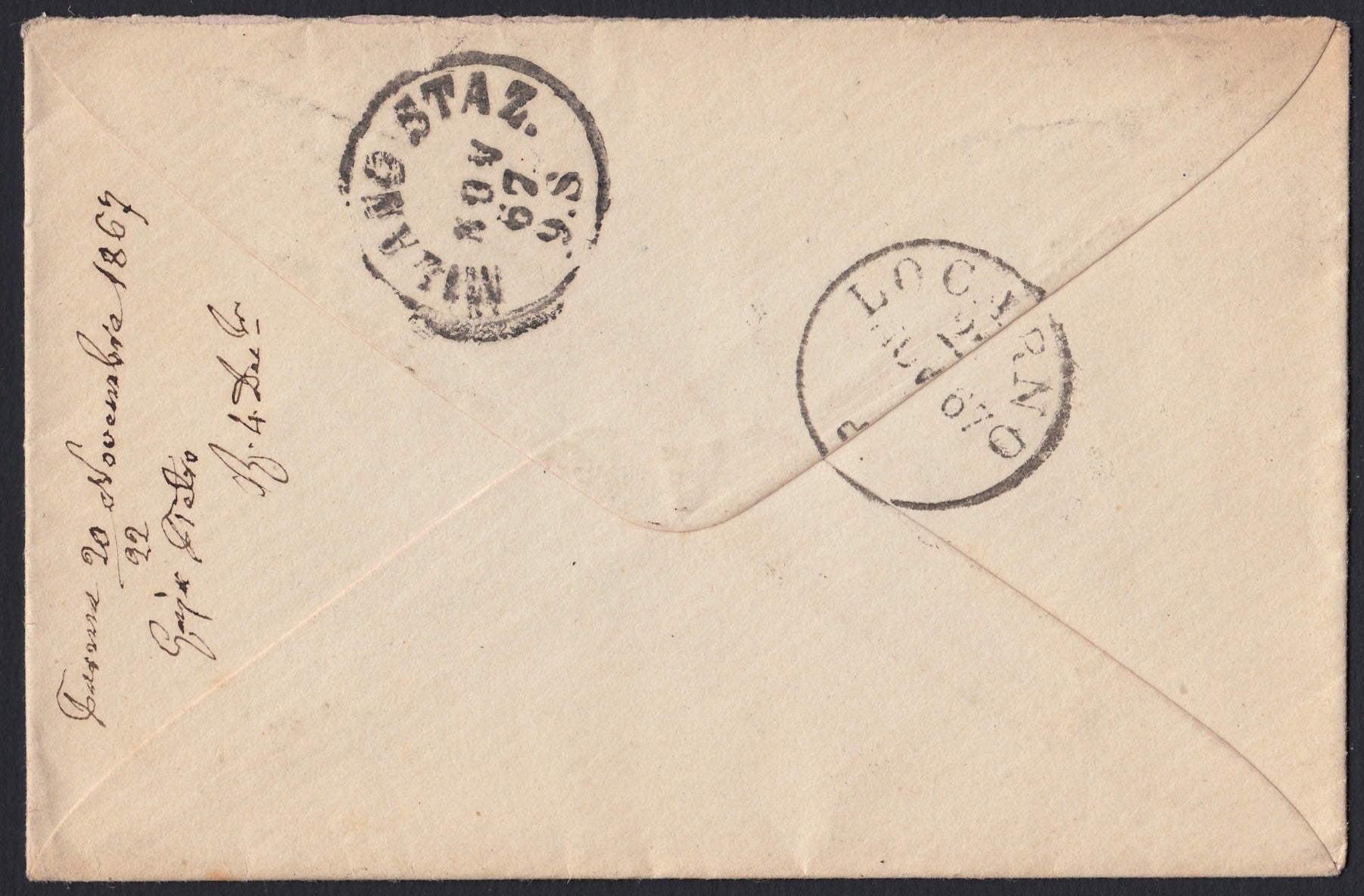 CG46 - 1879 - Issue De La Rue Turin edition c. 30 dark brown on letter from Camogli to Costantiopoli 11/8/78 (T19)
