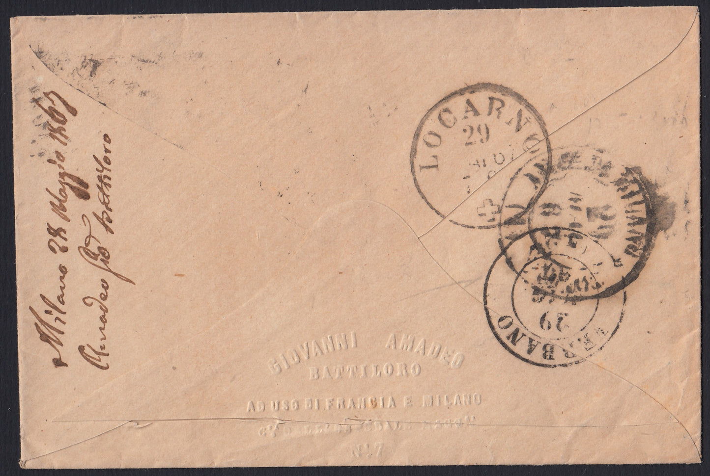 CG46 - 1879 - Issue De La Rue Turin edition c. 30 dark brown on letter from Camogli to Costantiopoli 11/8/78 (T19)