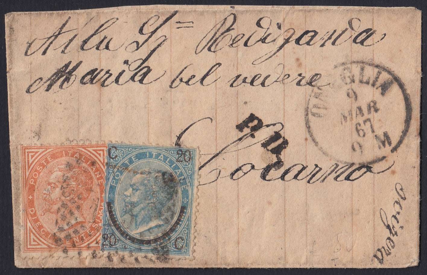 CG46 - 1879 - Issue De La Rue Turin edition c. 30 dark brown on letter from Camogli to Costantiopoli 11/8/78 (T19)