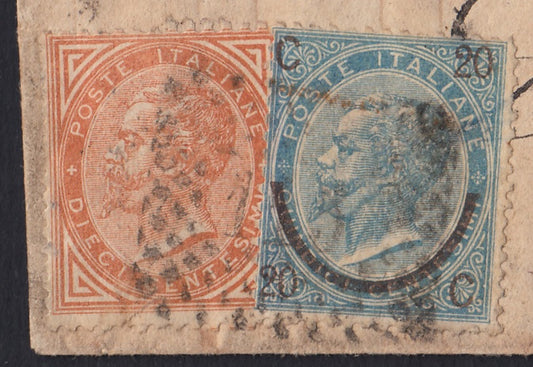 VEII178 - 1867 - De La Rue tiratura di Londra c. 10 ocra arancio + c. 20 su 15 celeste I tipo da Oneglia per Locarno 9/3/67 (L17 + 24)