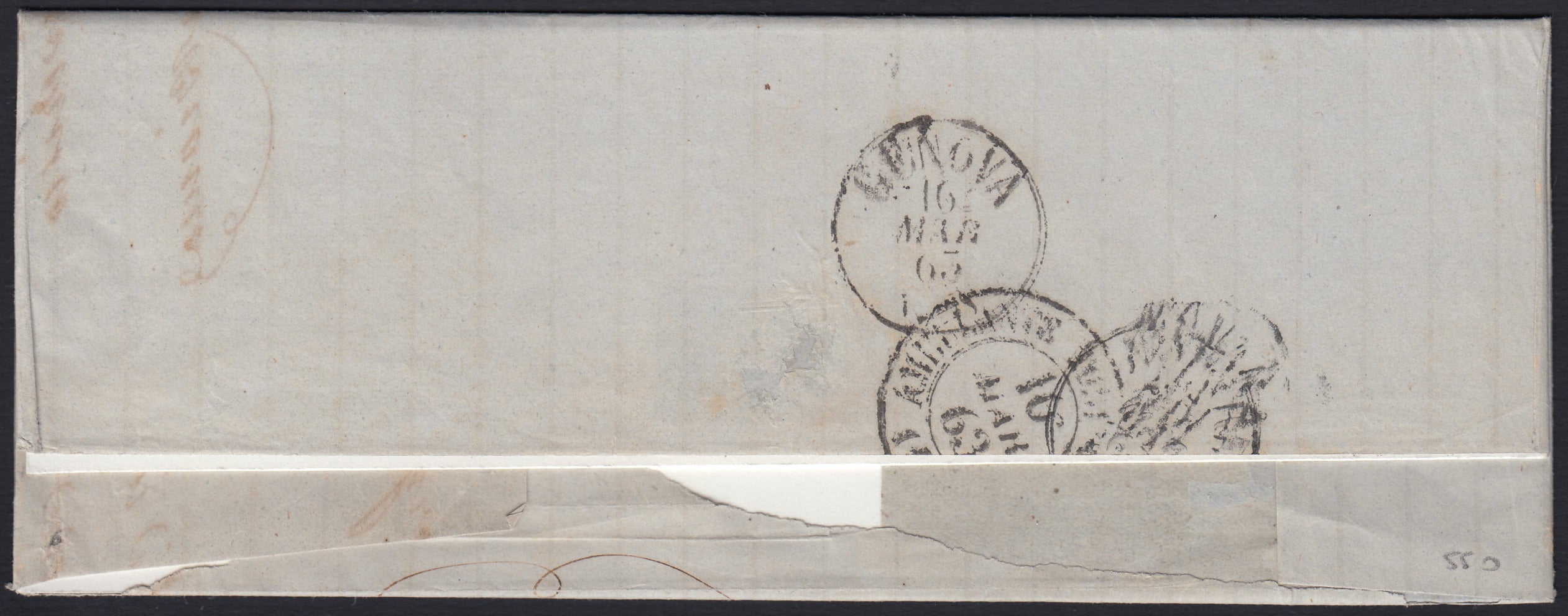 VEII227 - 1863 - Emissione litografica tipo Sardegna, c. 15 azzurro su lettera da Borgo Sesia a Genova 15/3/63 (11)