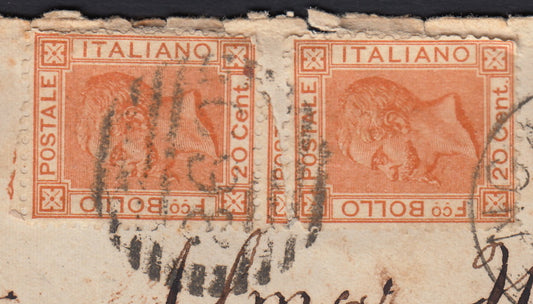 VEII298 - 1879 - Nuovo formato su disegni di L. Bigola, c. 20 arancio due esemplari su lettera da ALbenga per Buenos Ayres 7/9/79 (28)