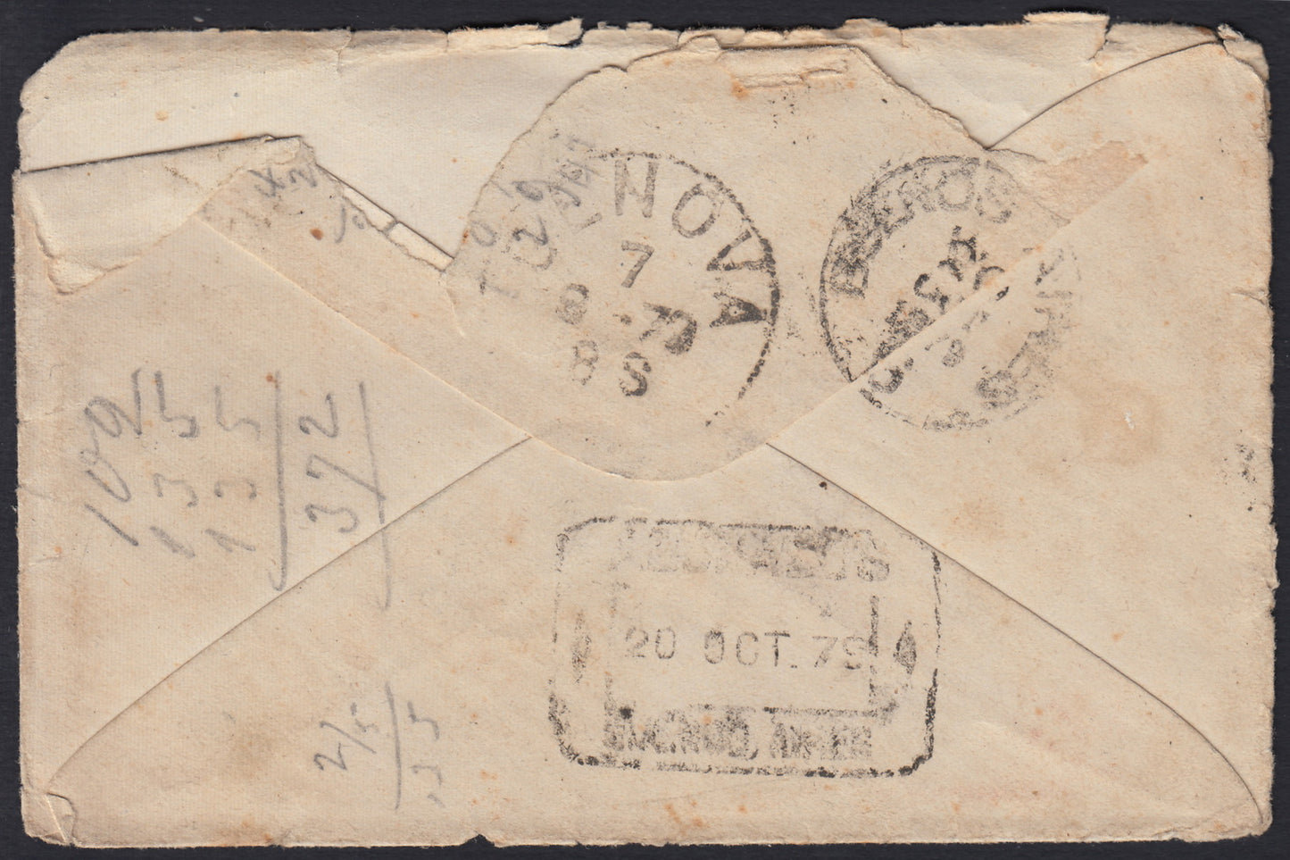 CG46 - 1879 - Issue De La Rue Turin edition c. 30 dark brown on letter from Camogli to Costantiopoli 11/8/78 (T19)