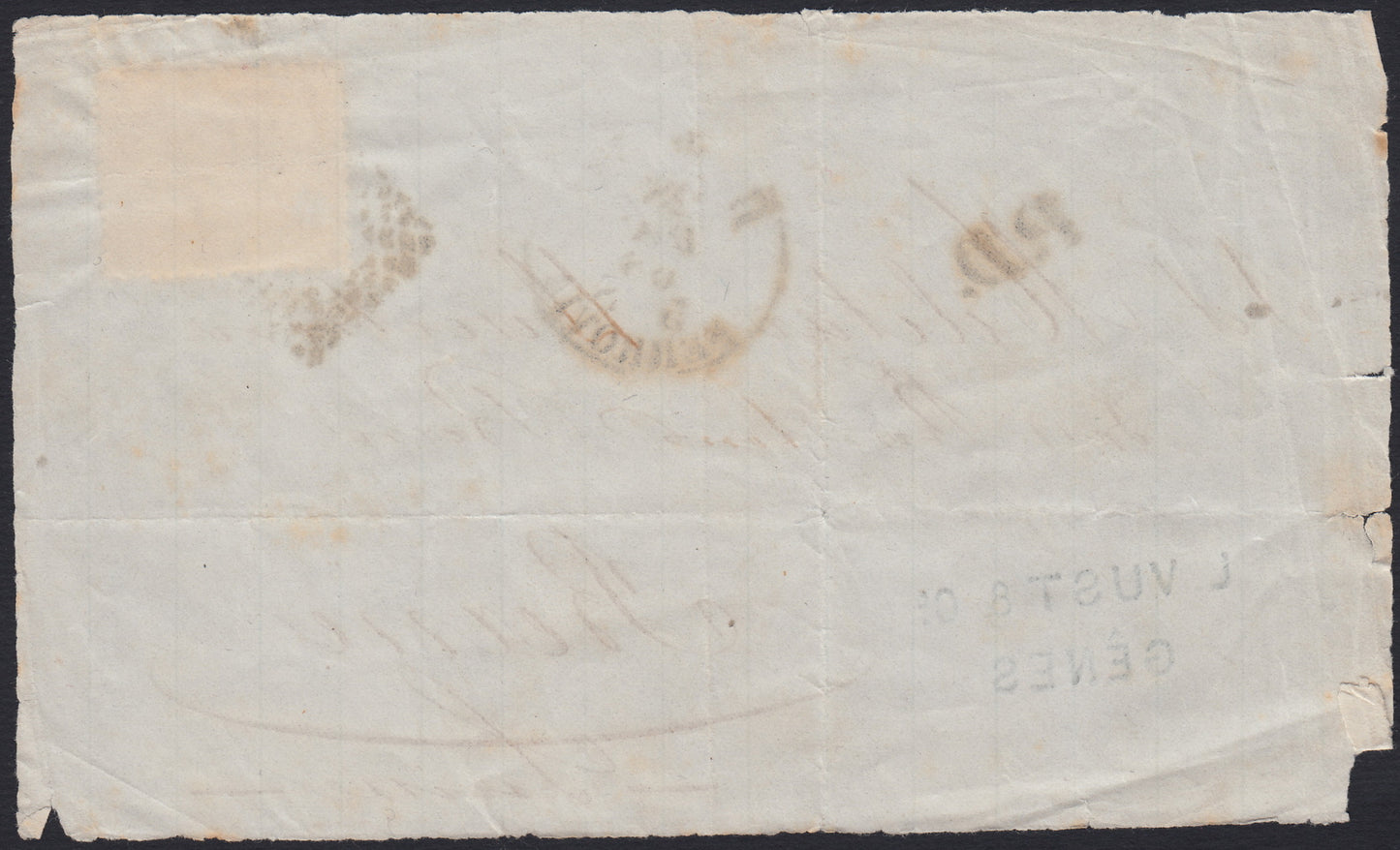 VEII300 - 1868 -  Emissione De La Rue, tiratura di Torino, c. 60 lilla isolato su frontespizio di lettera da Genova per Berna (T21).