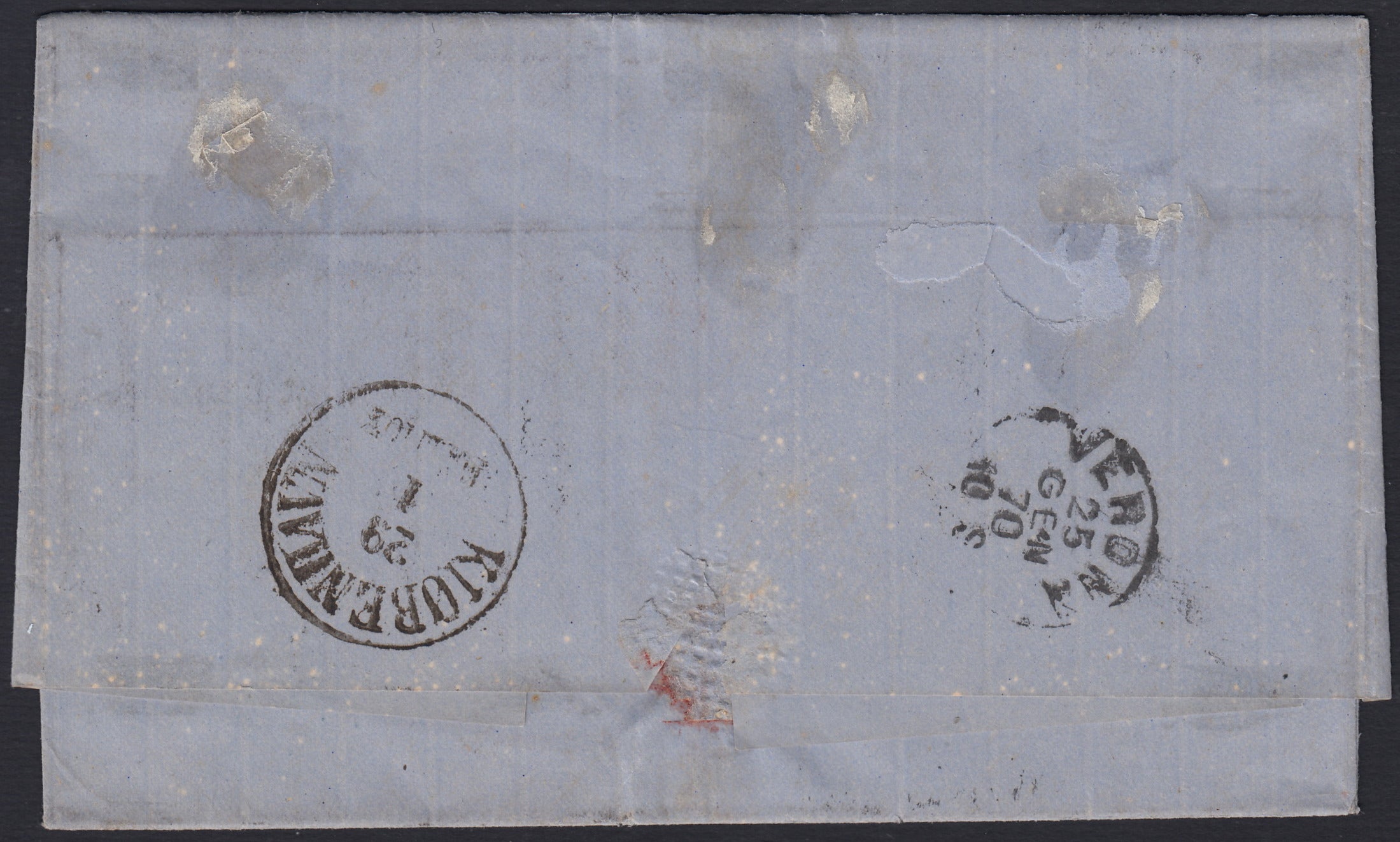 VEII302 - 1870 - Letter sent by Messna for Denmark 22/1/1970 franked with c. 30 brown brown + c. 20 light blue (T19 + L26) 