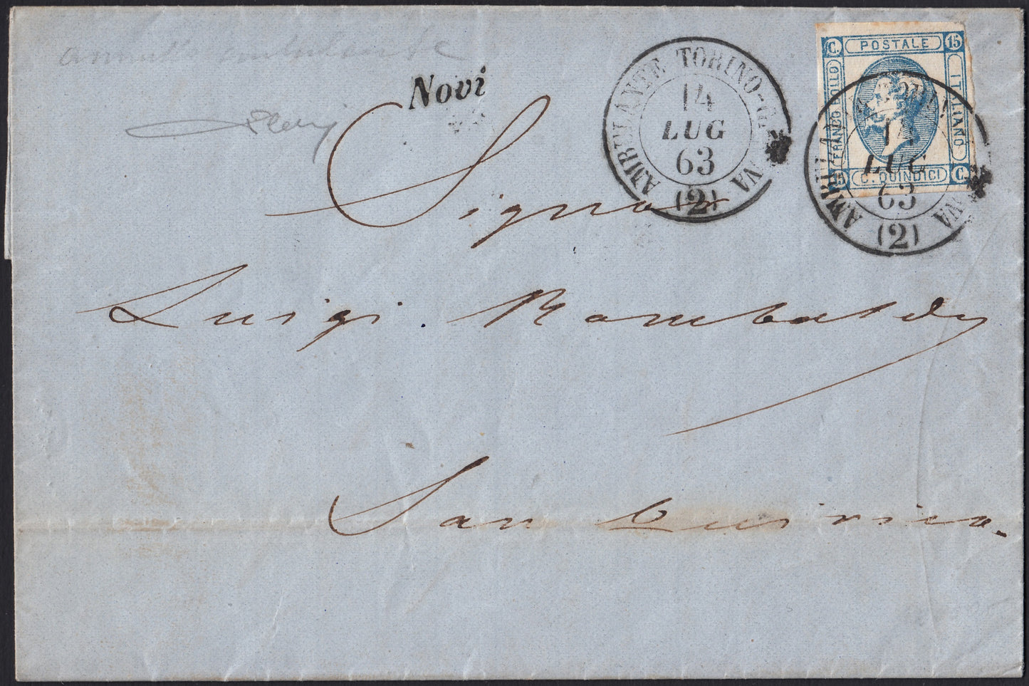 VEII_318 - 1863 - Lettera spedita da Novi per Pontedecimo 14/7/63 affrancata con c. 15 azzurro Litorafico del II tipo (13)