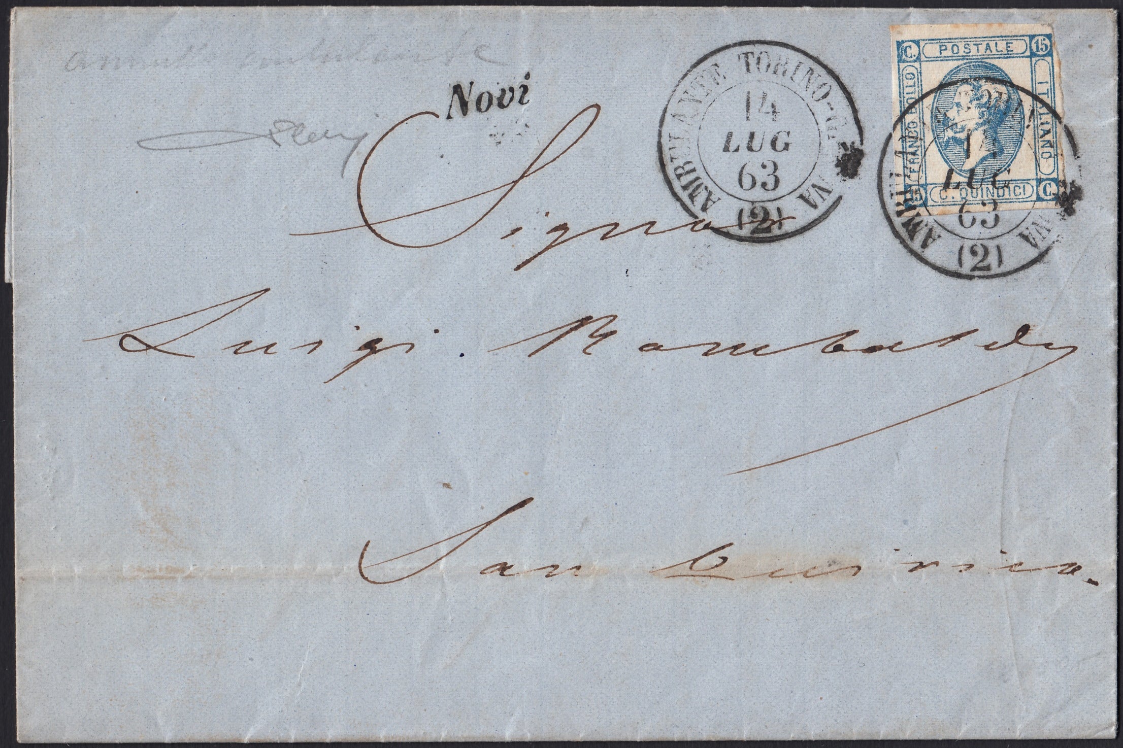 VEII_318 - 1863 - Lettera spedita da Novi per Pontedecimo 14/7/63 affrancata con c. 15 azzurro Litorafico del II tipo (13)