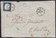 VEII325 - 1863 - Frontespizio di lettera spedito da Pistoia per Arezzo 31/1/63 affrancato con c. 15 azzurro verdastro tipo sardegna (11ha)