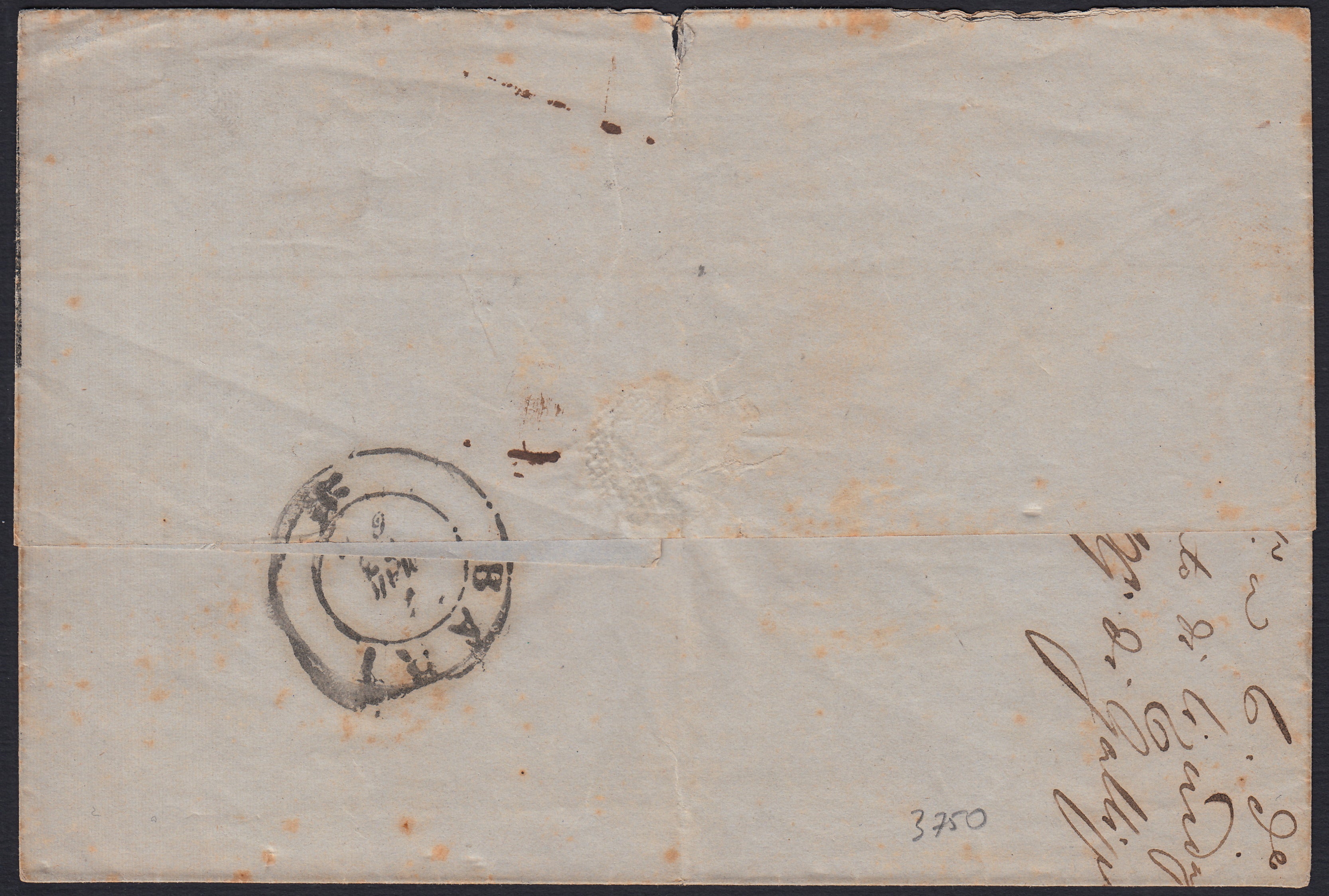 VEII326 - 1863 - Lettera spedita da Napoli per Mola di Bari 2/3/63 con c. 15 azzurro scuro tassato e detassato, lil francobollo è annullato a penna con dicitura Francobollo fuori uso anch'essa depennata (11b)