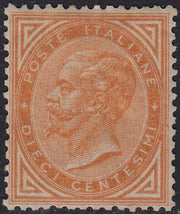 VEII80 - 1863 - Regno d'Italia emissione De La Rue (Londra) c.10 ocra arancio nuovo con gomma originaele e ottima centratura (L17)