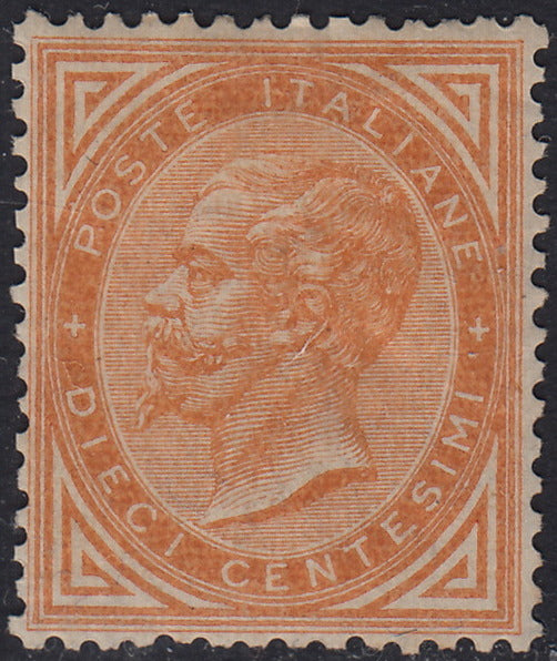 VEII80 - 1863 - Kingdom of Italy De La Rue issue (London) c.10 new orange ocher with original rubber and excellent centering (L17)