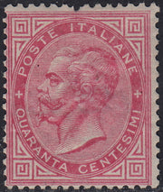 VEII81 - 1863 - Regno d'Italia emissione De La Rue (Torino) c. 40 rosso carminio nuovo con gomma originaele e discreta centratura (T20)