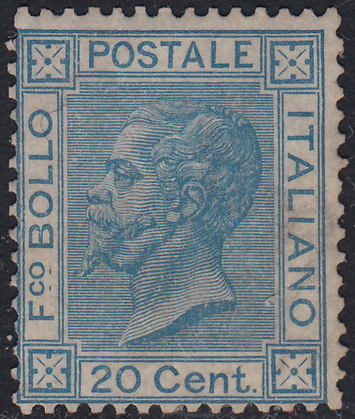 VEII82 - 1867 - Kingdom of Italy Bigola type issue c. 40 light blue Turin edition, new with original rubber (T26b)