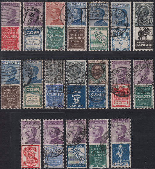 Kingdom of Italy, advertising issues, complete used set (1/19), original cancellations.