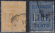 RN37 - 1903 - Postgebührenmarken, Großformat, L. 50 gelb + L. 10 azurblau gebraucht. (31 + 32)