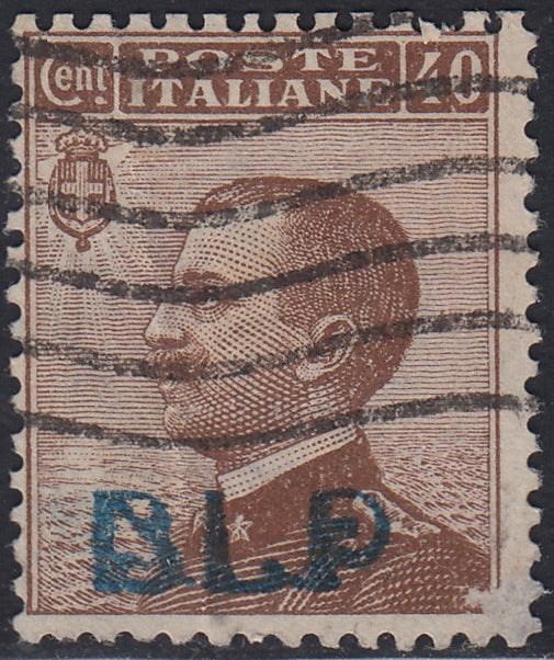 VEIII43 - 1921 - Michetti type stamp of the Kingdom c. 40 brown, light blue overprint BLP lithographic type I, used (4)