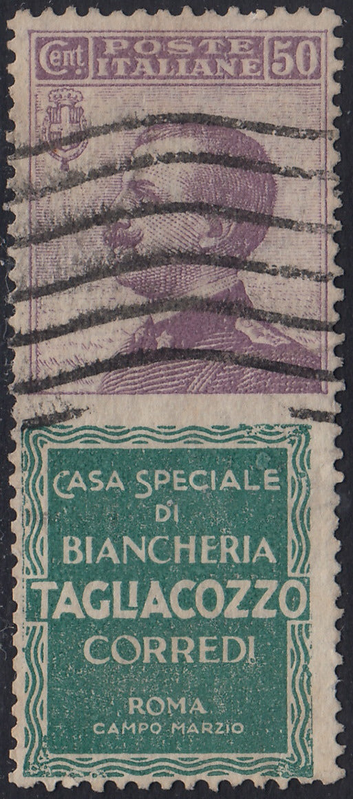 VEIII_74 - Regno d'Italia, emissione con appendici pubblicitarie, c. 50 violetto e verde "TAGLIACOZZO" usato (17)