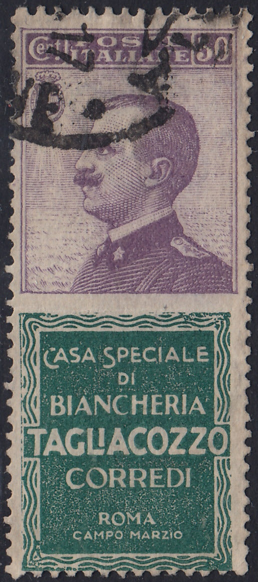VEIII_75 - Regno d'Italia, emissione con appendici pubblicitarie, c. 50 violetto e verde "TAGLIACOZZO" usato (17)