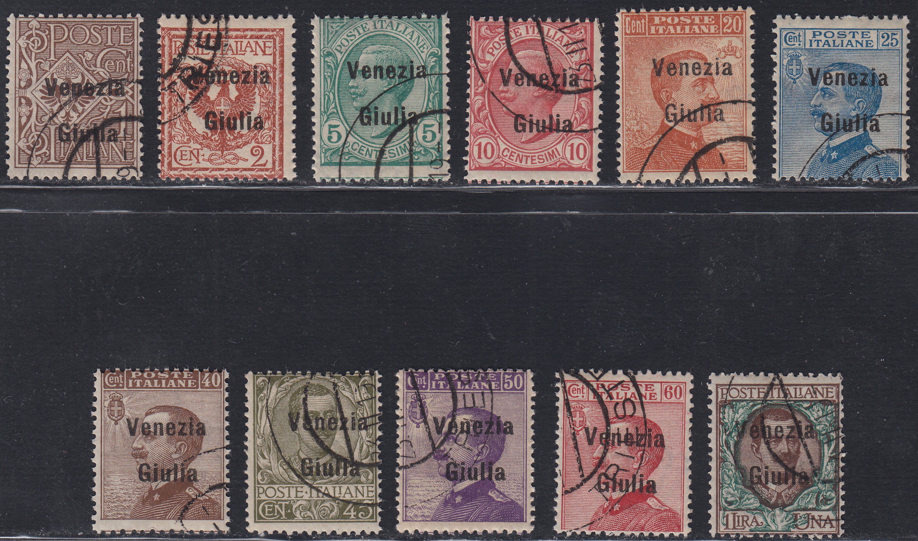 VG10 - 1918/19 - Francobolli d'Italia soprastampati, "VENEZIA GIULIA", serie completa di 11 valori usati (19/29)