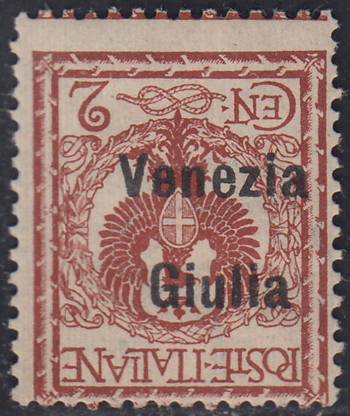 VG16 - 1918 - Floreale, c. 2 rosso bruno con soprastampa capovolta "Venezia Giulia" nuovo con gomma originale (20a)