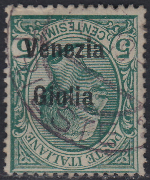 VG17 - 1918 - Leoni, c. 5 verde con soprastampa capovolta "Venezia Giulia" usato (21a)