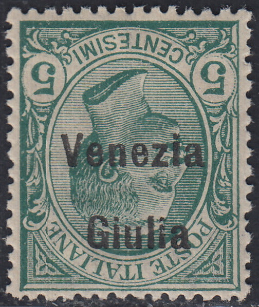 VG19 - 1918 - Leoni, c. 5 verde con soprastampa capovolta "Venezia Giulia" nuovo con gomma integra (21a)