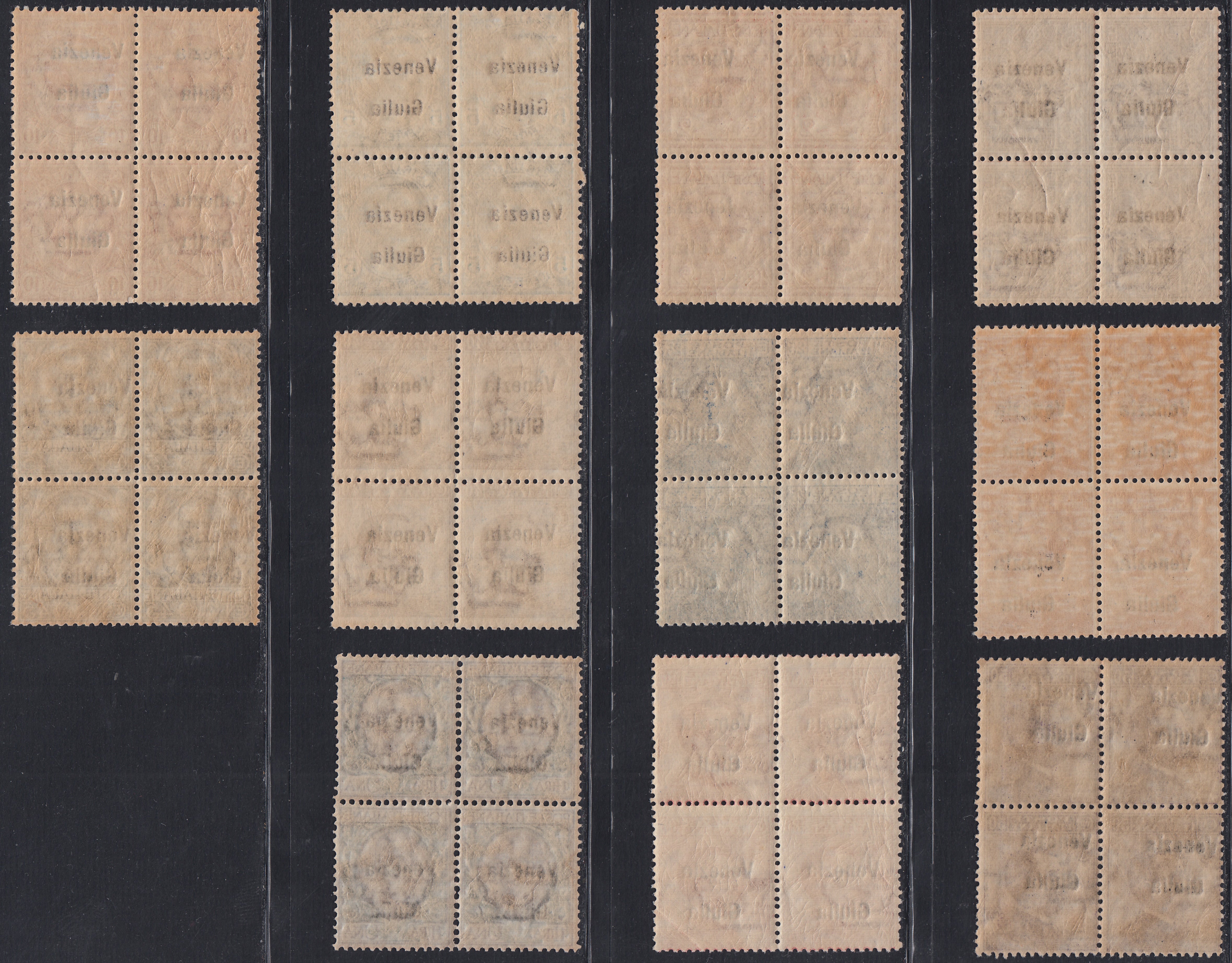 VG21 - 1918/19 - Francobolli d'Italia soprastampati, "VENEZIA GIULIA", serie completa di 11 valori in quartine nuove gomma integra, fantastico insieme (19/29)