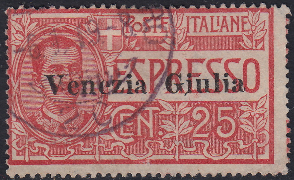 VG33 - 1919 - Espresso d'Italia c. 25 rosso con soprastampa "Venezia Giulia" usato (1)