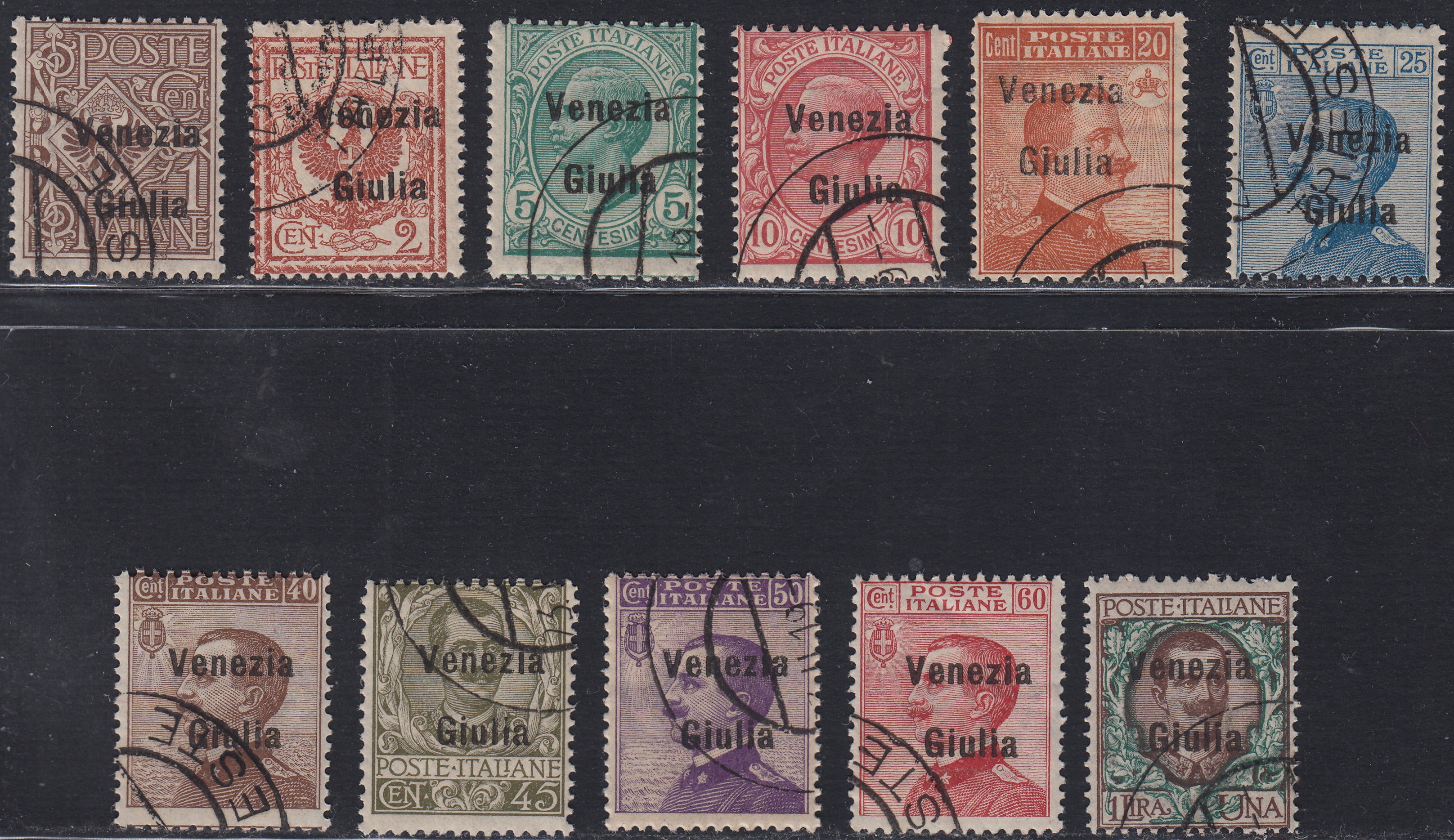 VG9 - 1918/19 - Francobolli d'Italia soprastampati, "VENEZIA GIULIA", serie completa di 11 valori usati (19/29)