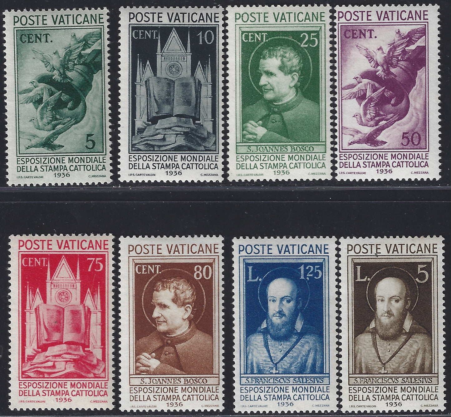 Vat15 - 1936 - Exposición Mundial de la Prensa Católica, serie de ocho sellos nuevos con goma intacta (47/54)