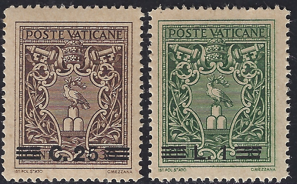 Vat16 - 1946 - Nueva edición de la serie "Medaglioni", dos nuevos valores con sobreimpresión modificada con goma intacta (103A, 104A)