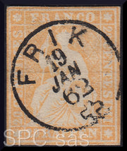 Y225 - 1854/62 - Strubel, Helvetia seduta, 20 rappen arancio usato (29)