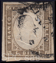 Y394 - 1861 - IV emissione c. 10 grigio olivastro I tavola usato (14C)