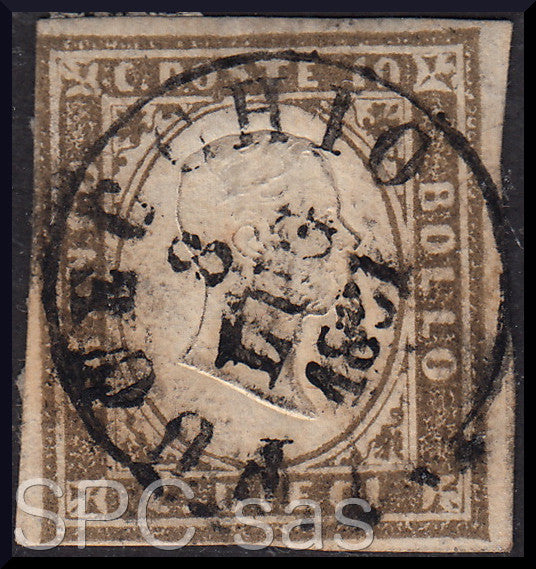 Y396 - 1861 - IV emissione c. 10 grigio olivastro I tavola usato (14C)
