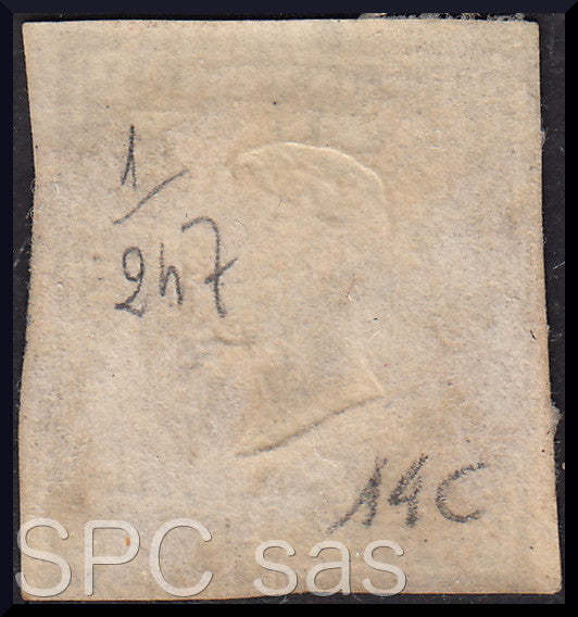 Y396 - 1861 - IV emissione c. 10 grigio olivastro I tavola usato (14C)