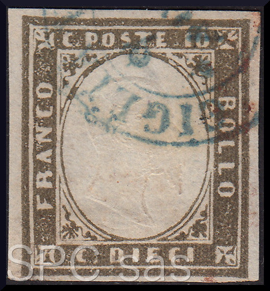 Y397 - 1861 - IV emissione c. 10 grigio olivastro I tavola usato (14C)