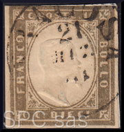 Y398 - 1861 - IV emissione c. 10 grigio olivastro I tavola usato (14C)