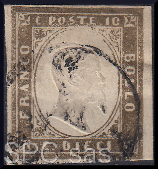Y399 - 1861 - IV emissione c. 10 grigio olivastro I tavola usato (14C)