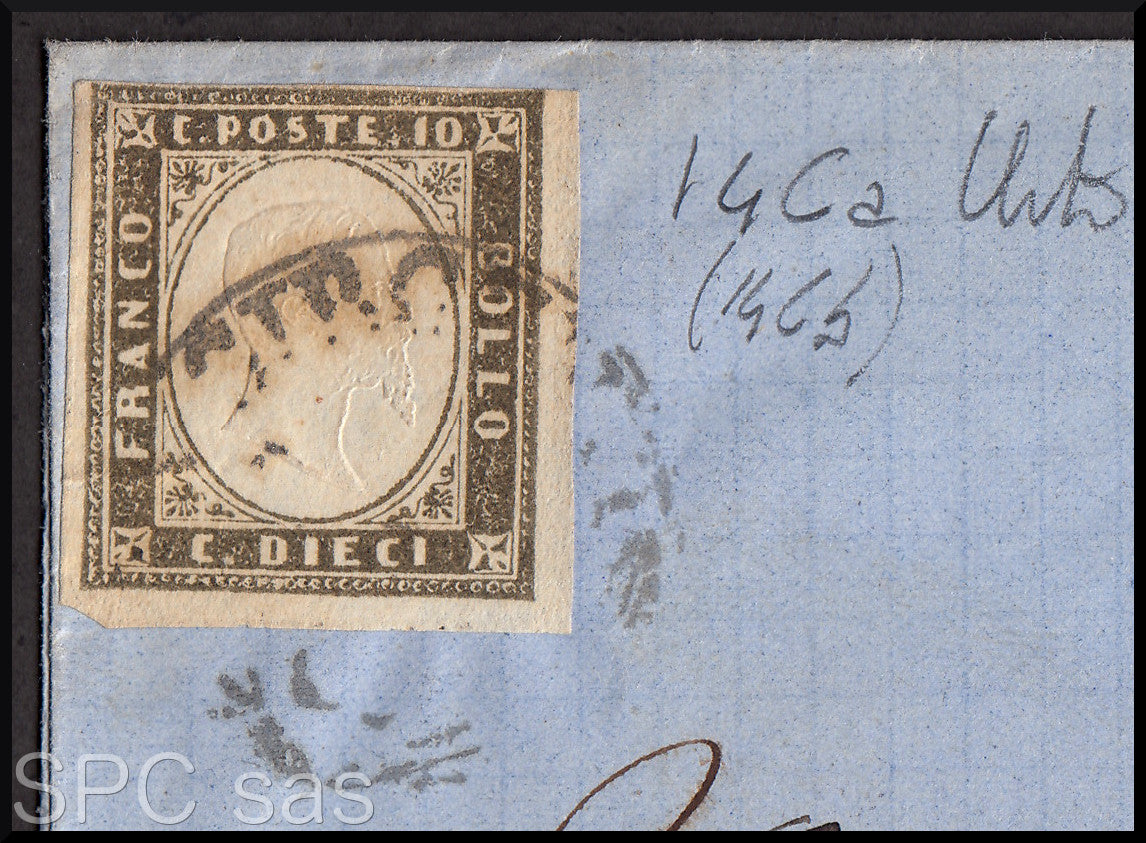 Y412 - 1861 - Lettera spedita da Sciacca per Messina 2/9/61 affrancata con c. 10 oliva grigio scurissimo I tavola (14Cb).